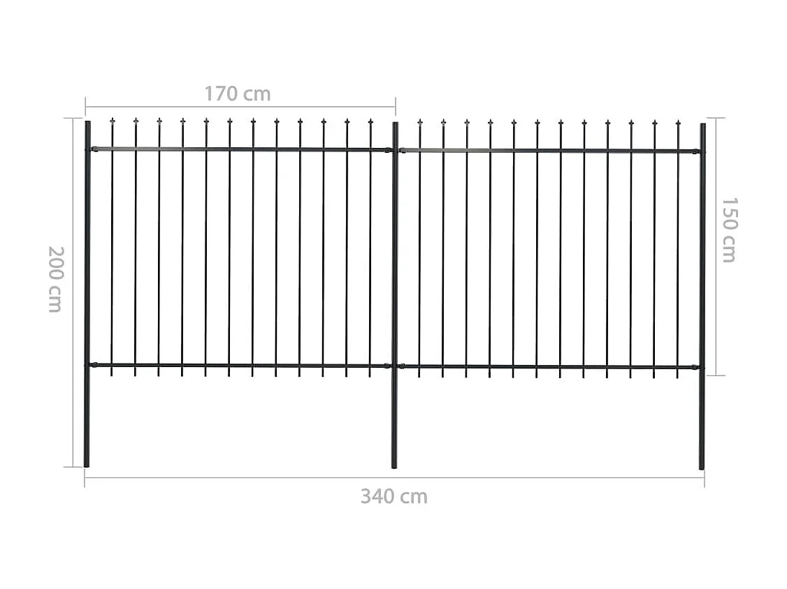 Clôture de jardin avec dessus en lance Acier 3,4 x 1,5 m Noir FR563795