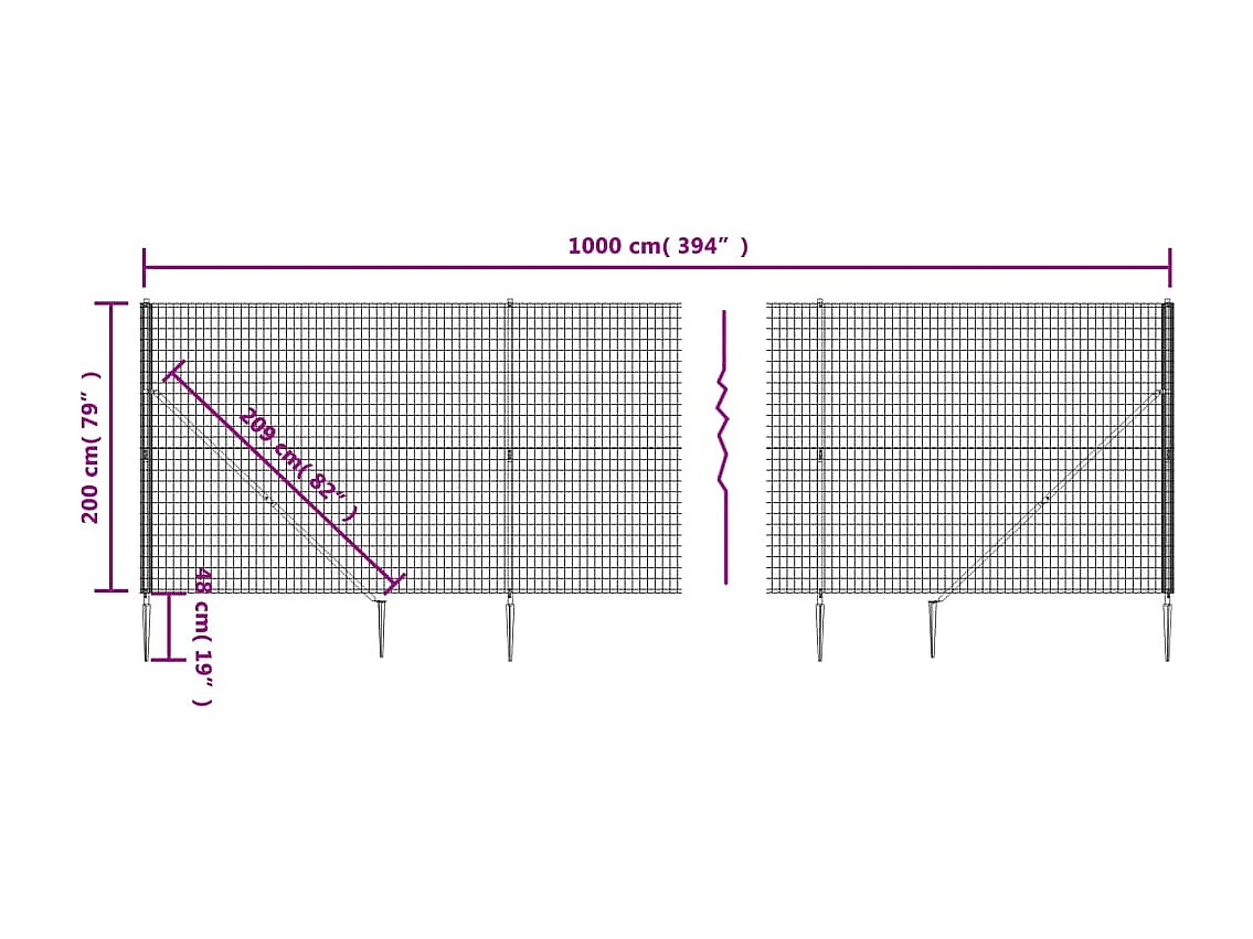 Clôture en treillis métallique et ancrage anthracite 2x10 m FR402512