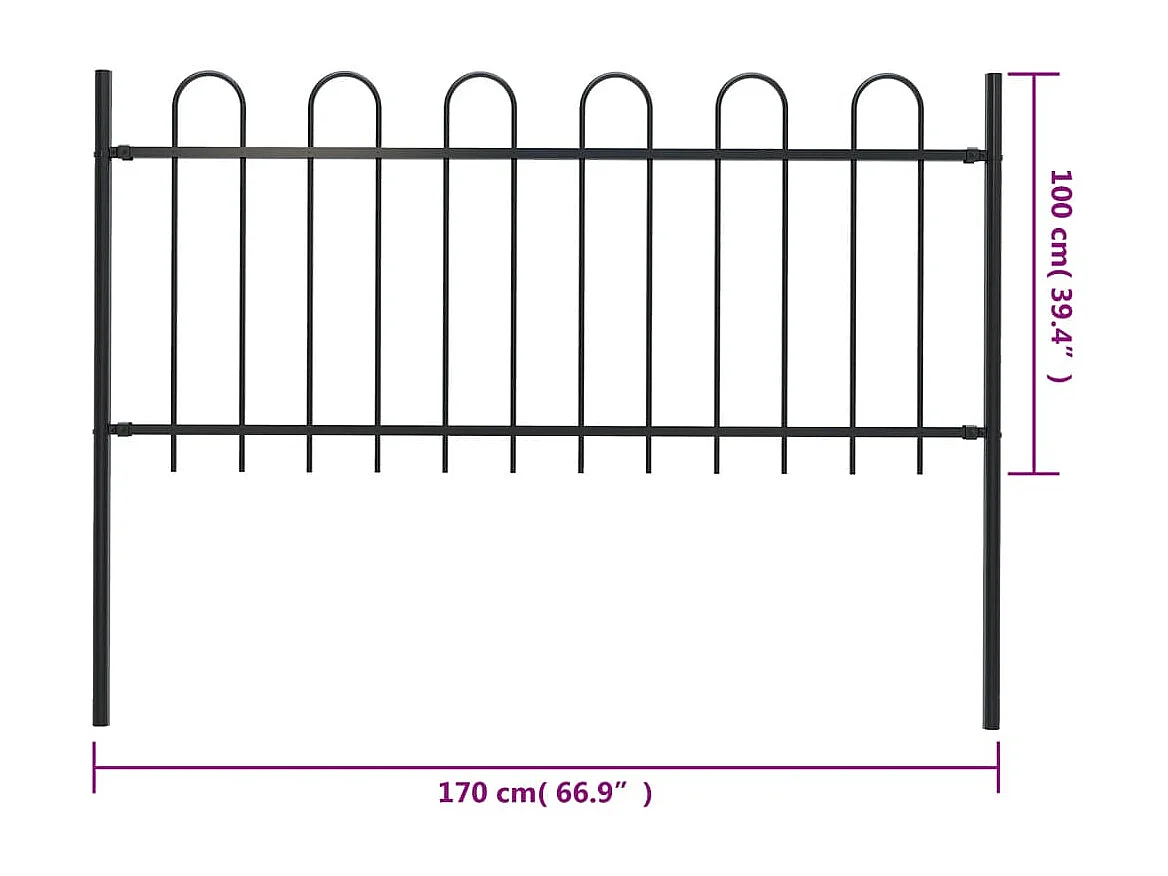 Tuinhek met ronde bovenkant 1,7 m staal zwart BE947616