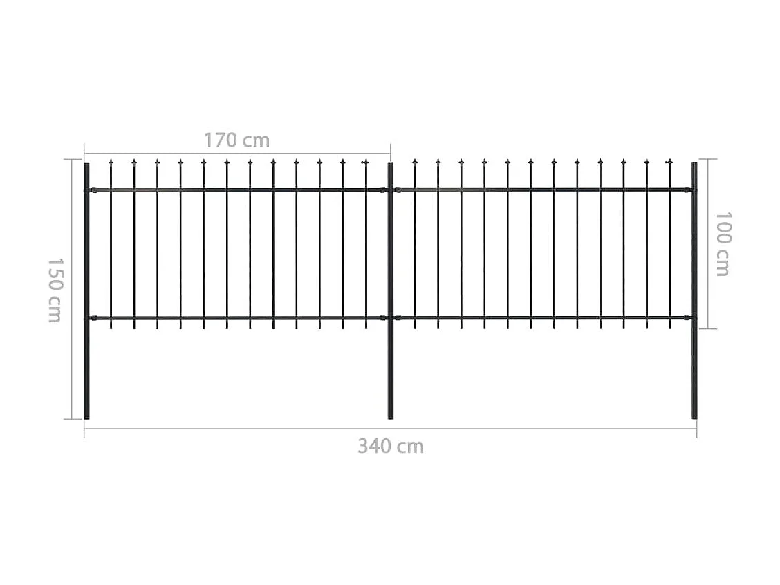 Clôture de jardin avec dessus en lance Acier 3,4 x 1 m Noir FR655180