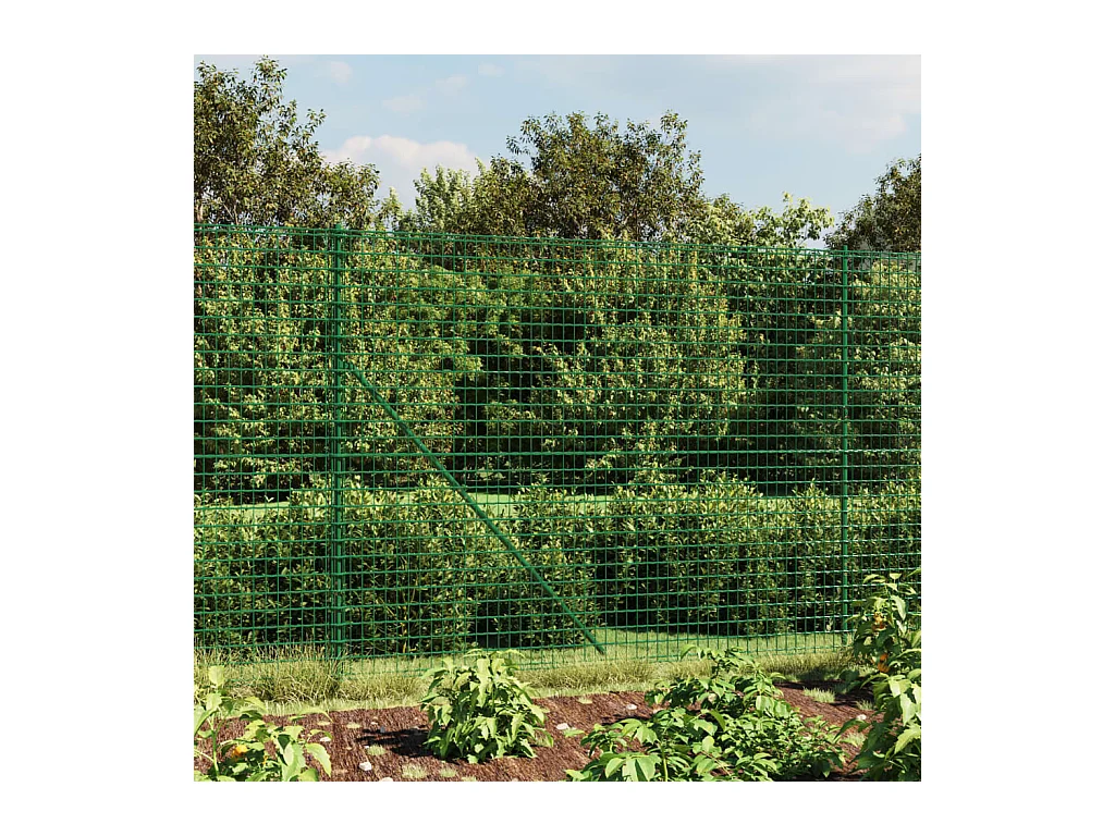 Clôture en treillis métallique et piquet d'ancrage vert 2,2x10m FR494655