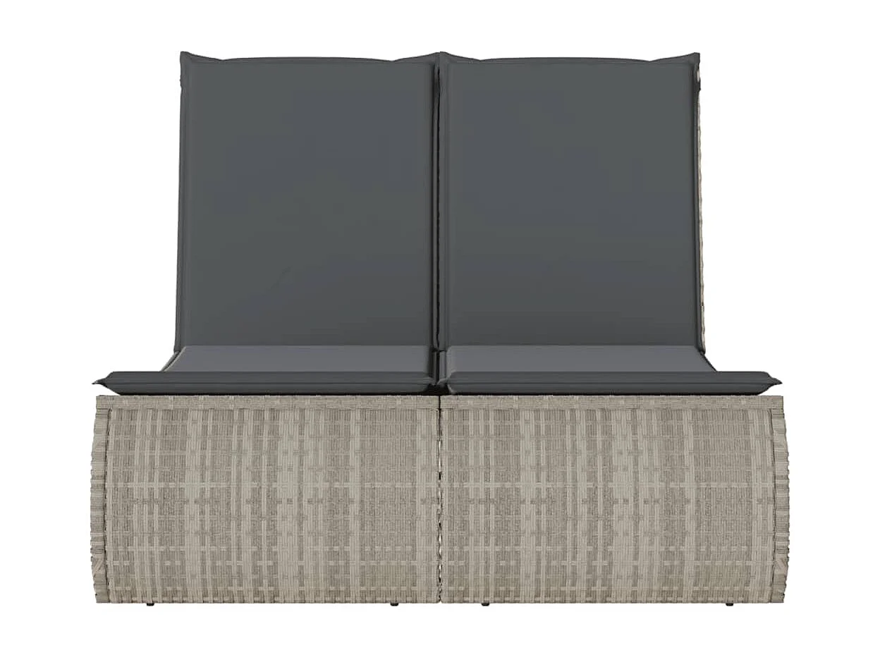 Bain de soleil double avec coussins gris clair résine tressée FR774392