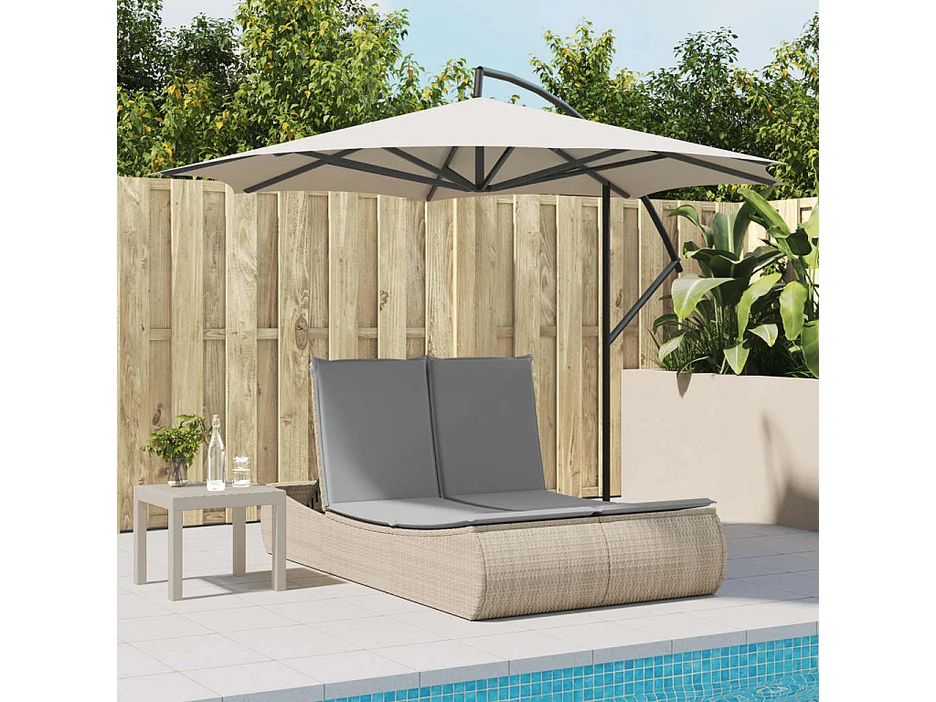 Bain de soleil double avec coussins beige résine tressée FR383497