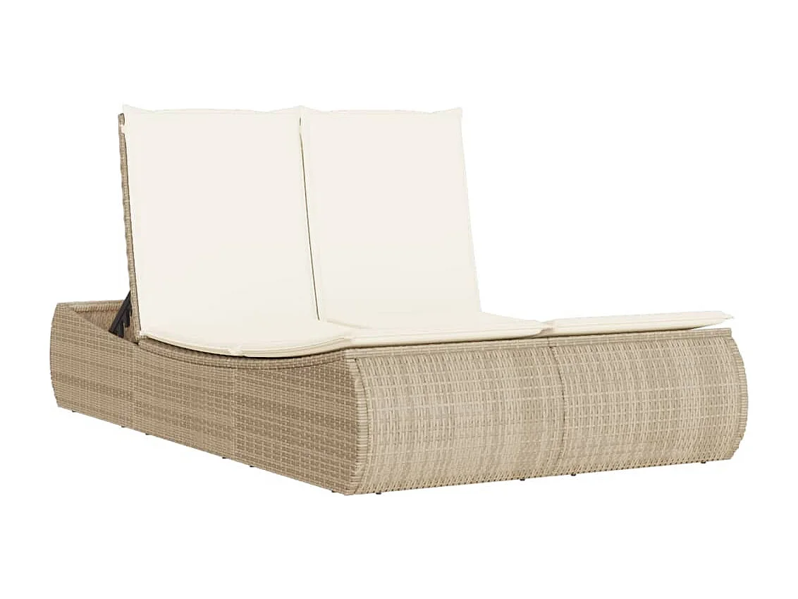 Ligbed 2-persoons met kussens poly rattan beige BE430407