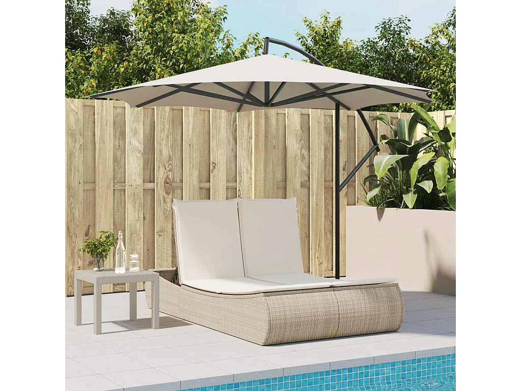 Ligbed 2-persoons met kussens poly rattan beige BE430407