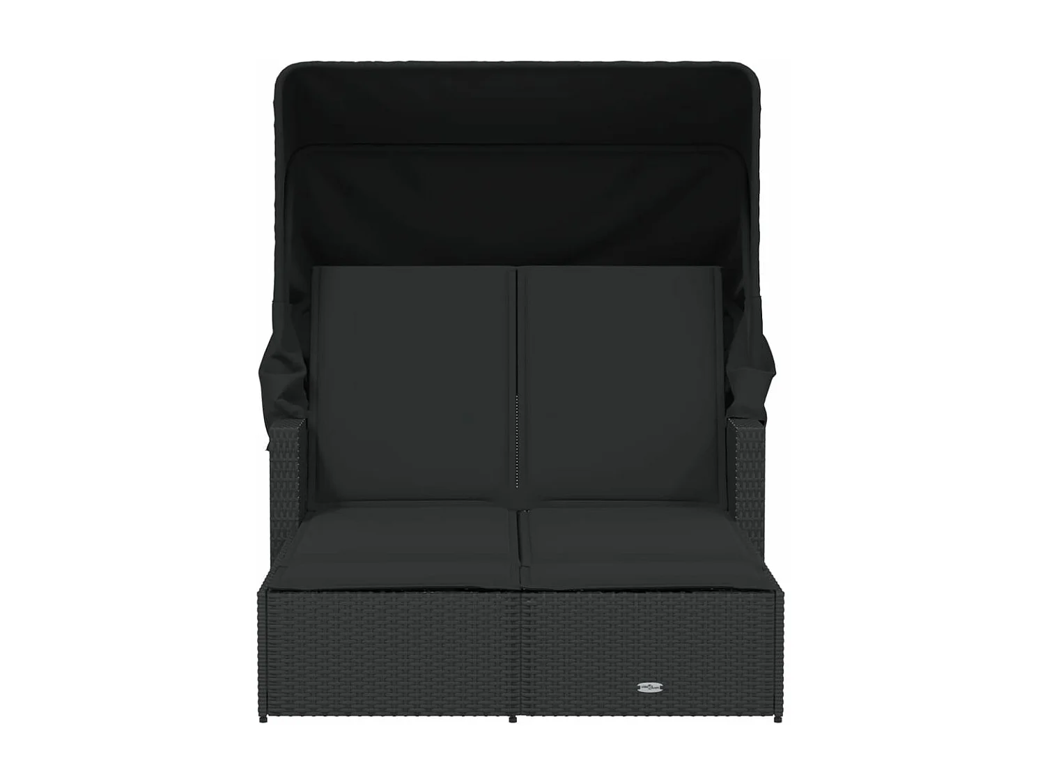 Bain de soleil double et auvent et coussins noir résine tressée FR915171