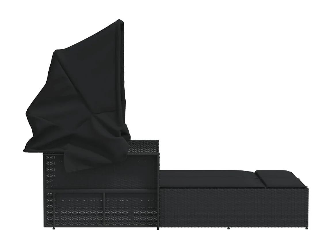 Bain de soleil double et auvent et coussins noir résine tressée FR915171