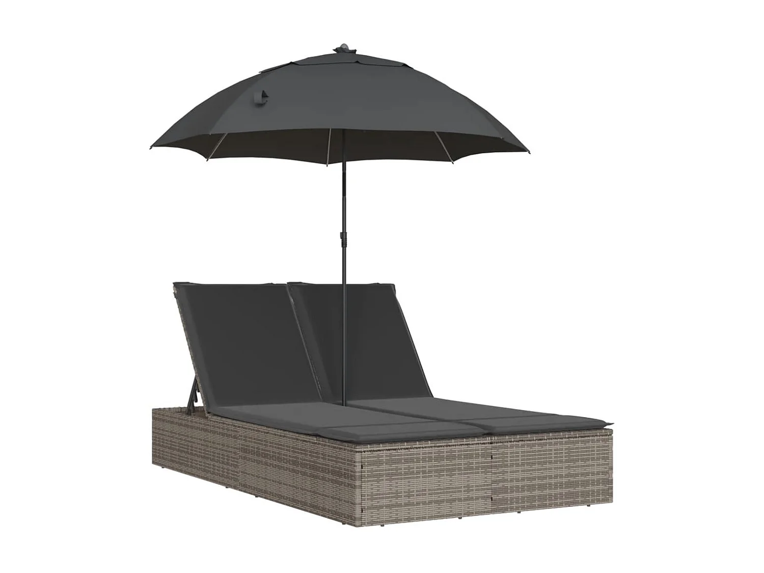 Bain de soleil double et coussins et parasol gris résine tressée FR367494