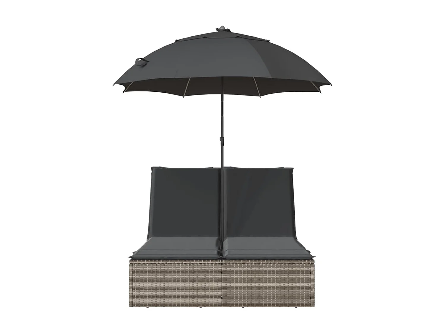 Bain de soleil double et coussins et parasol gris résine tressée FR367494