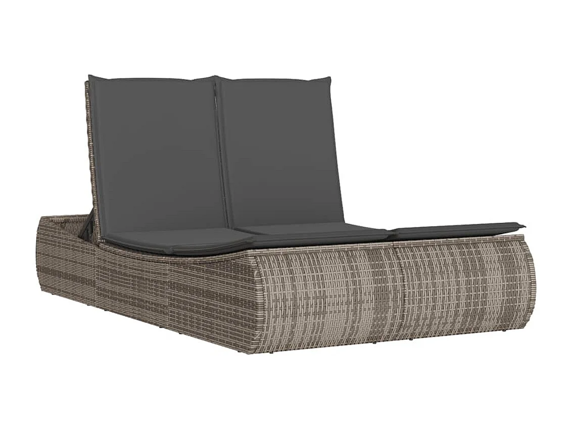 Bain de soleil double avec coussins gris résine tressée FR867877