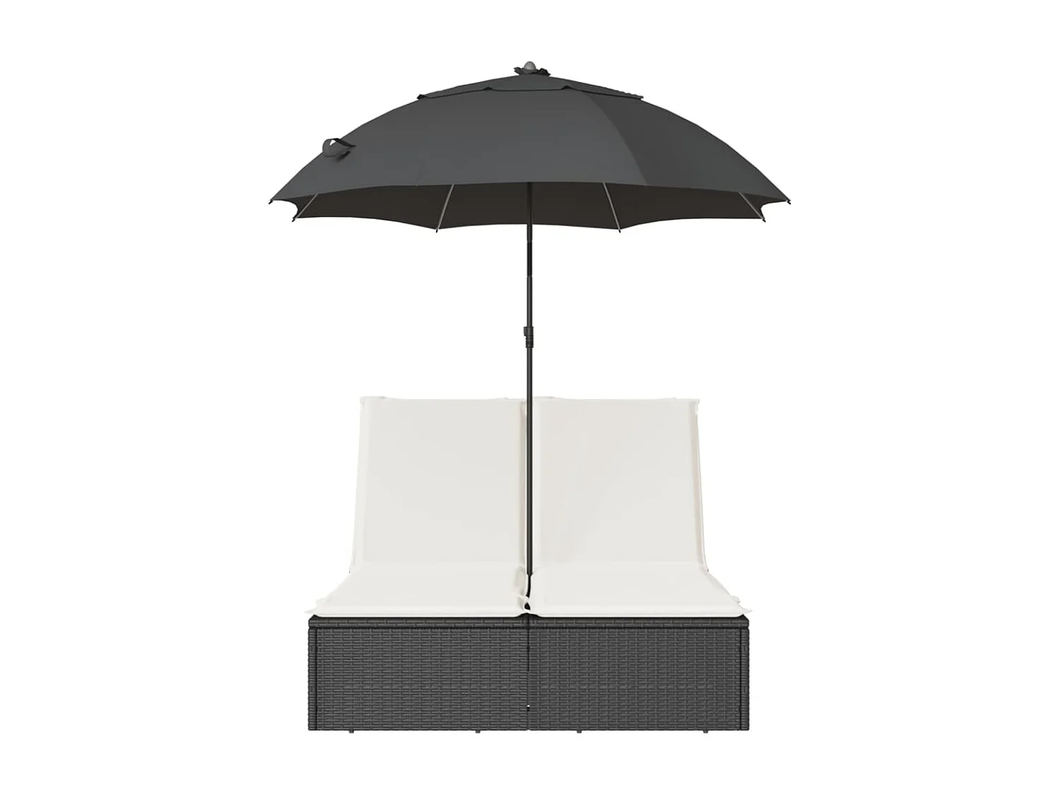 Bain de soleil double et coussins et parasol noir résine tressée FR381521
