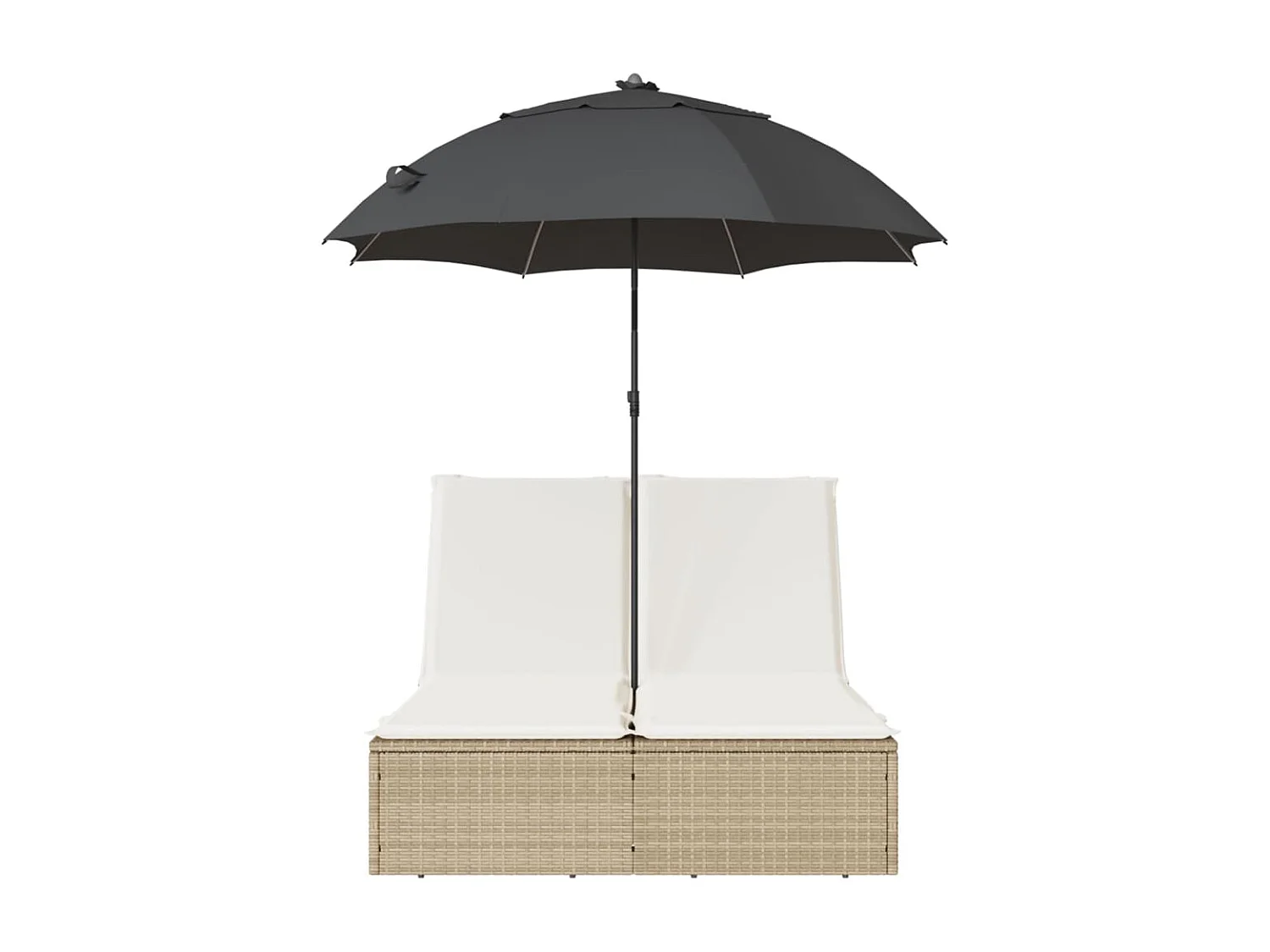 Ligbed 2-persoons met kussens en parasol poly rattan beige BE223288