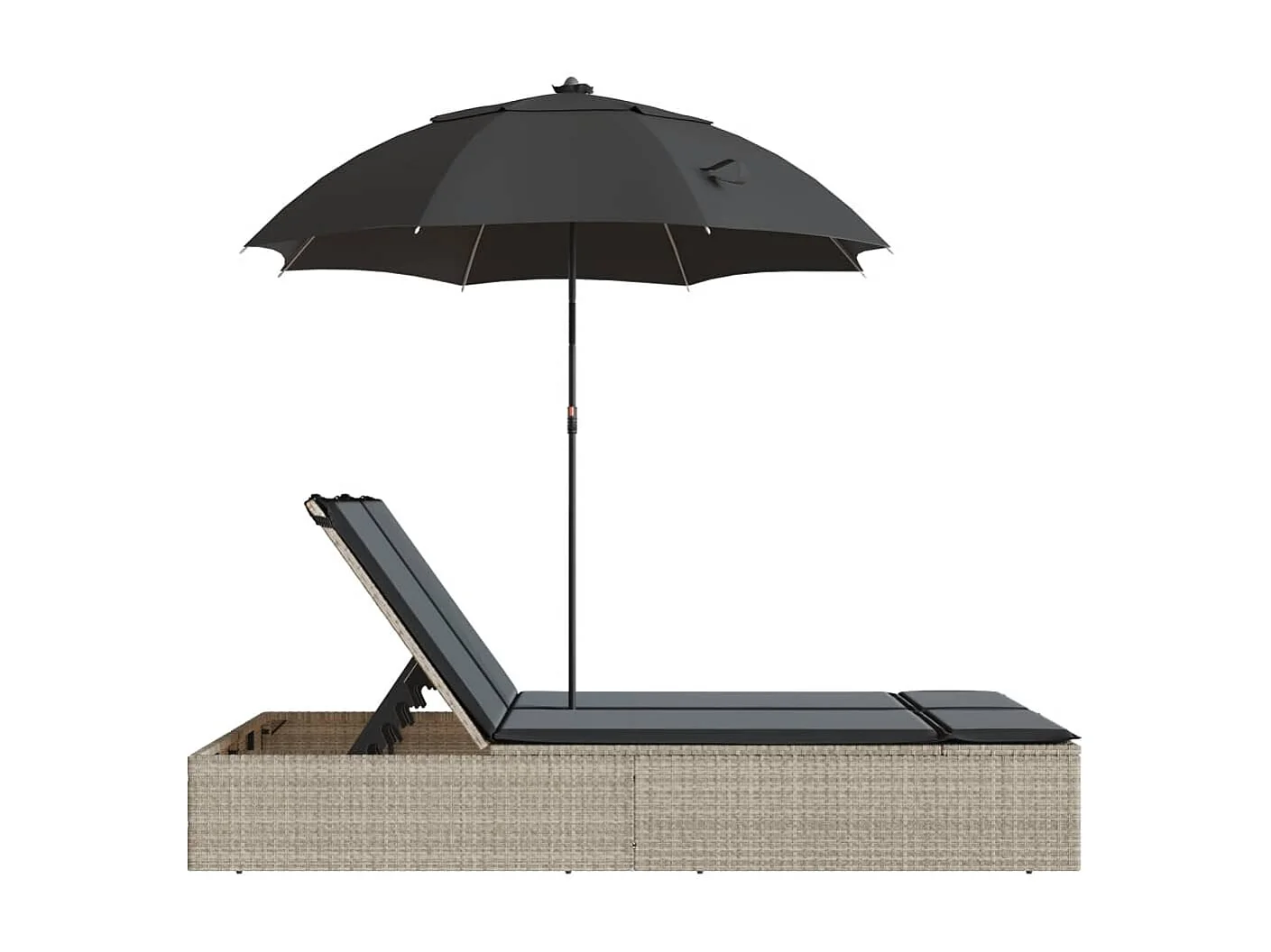 Bain de soleil double avec coussins et parasol gris clair rotin FR567020