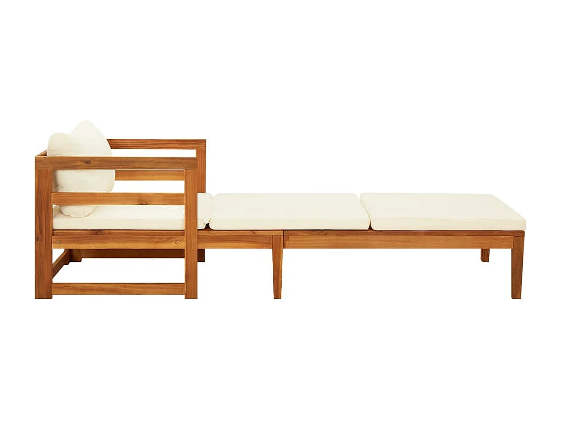 Espreguiçadeira com almofadões cor branco nata acácia maciça PT839995
