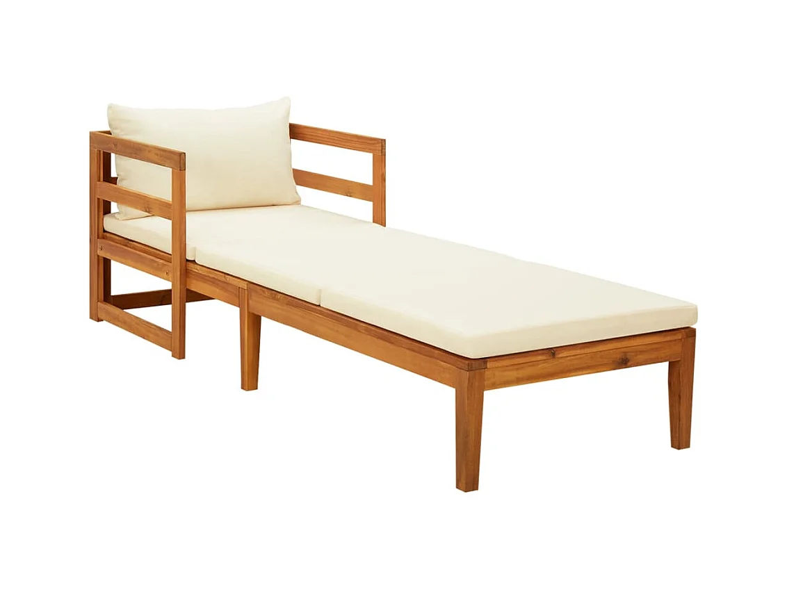 Bain de soleil avec coussins blanc crème Bois d'acacia solide FR269081