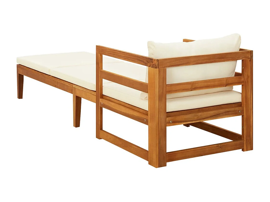 Espreguiçadeira com almofadões cor branco nata acácia maciça PT839995