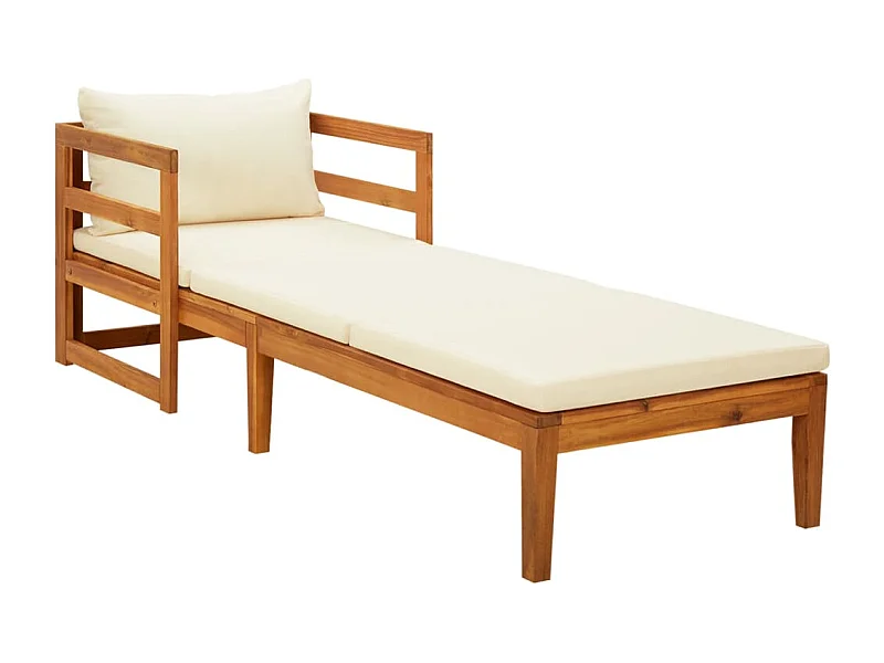 Bain de soleil avec coussins blanc crème Bois d'acacia solide FR269081