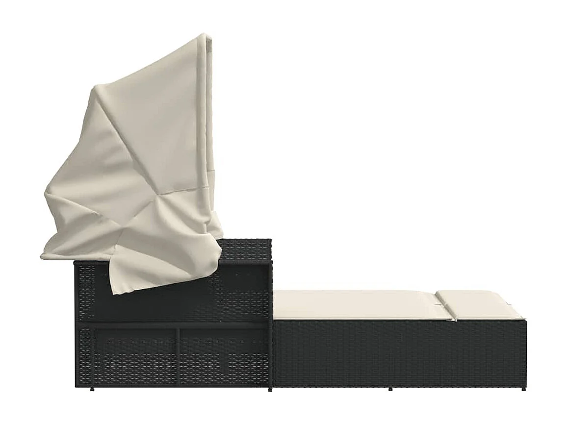 Bain de soleil double et auvent et coussins noir résine tressée FR458858