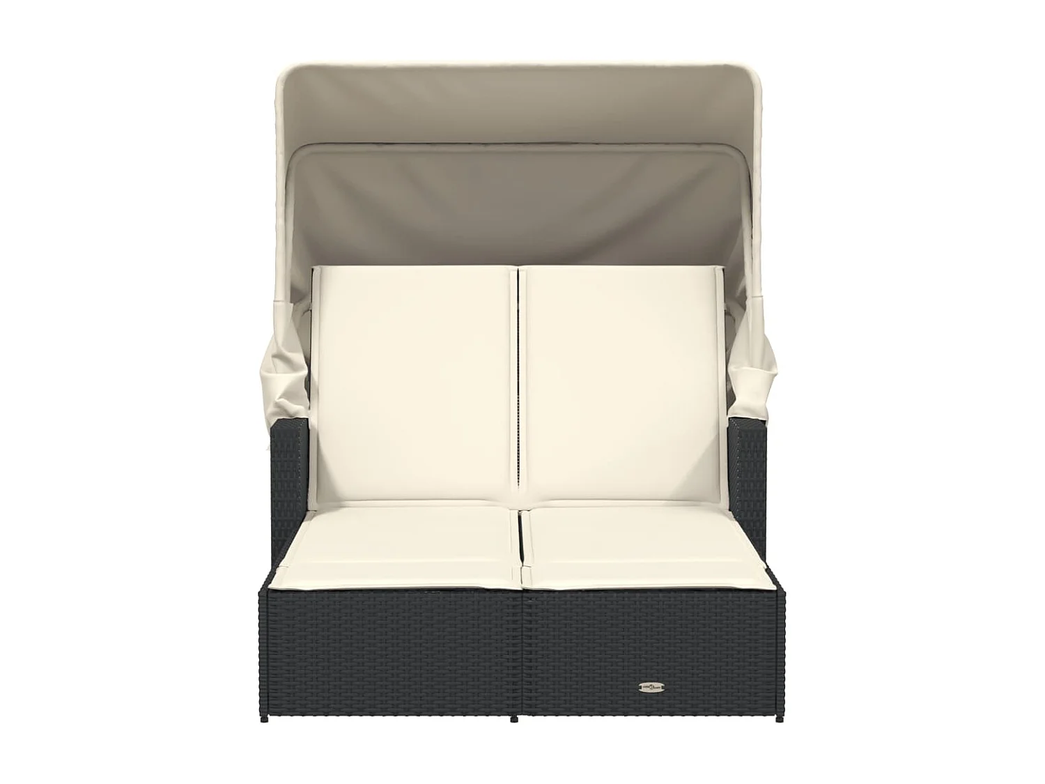 Bain de soleil double et auvent et coussins noir résine tressée FR458858