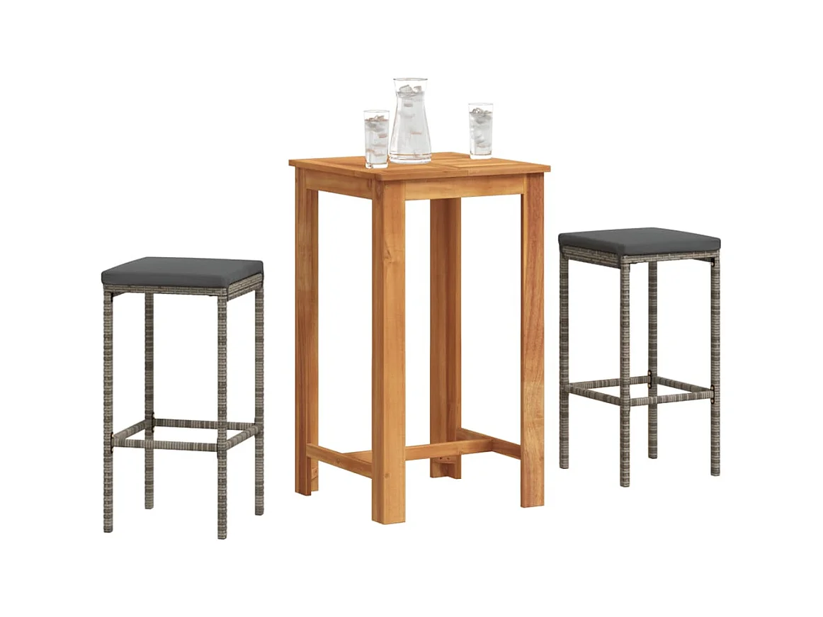 Meuble de bar de jardin 3 pcs gris bois massif acacia rotin FR87522