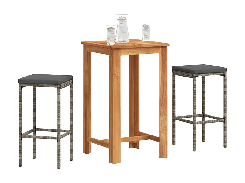 Meuble de bar de jardin 3 pcs gris bois massif acacia rotin FR87522