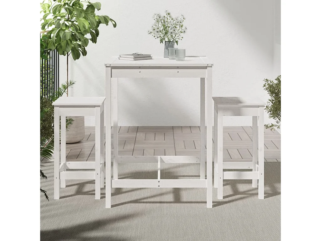 Meuble de bar de jardin 3 pcs blanc bois de pin massif FR43315