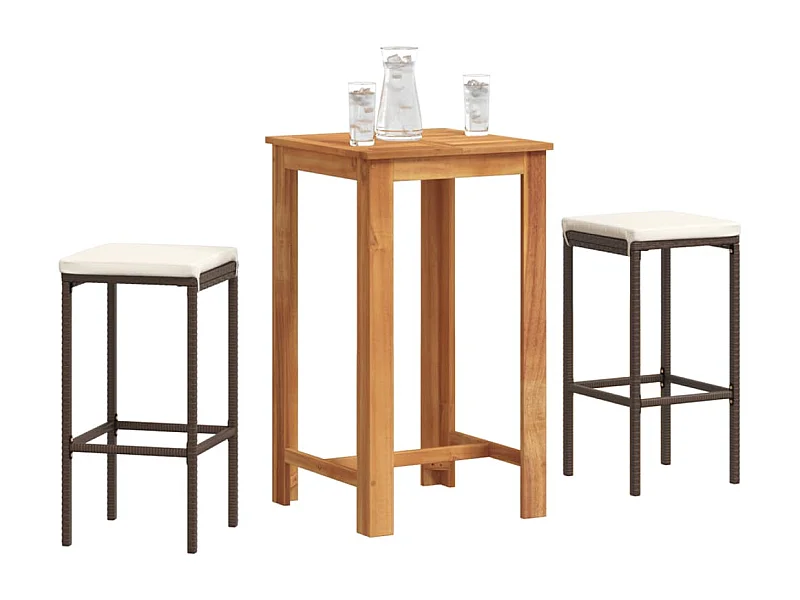 Meuble de bar de jardin 3 pcs marron bois massif acacia rotin FR68647