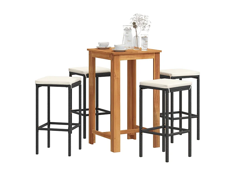 Meuble de bar de jardin 5 pcs noir bois massif acacia rotin FR78951
