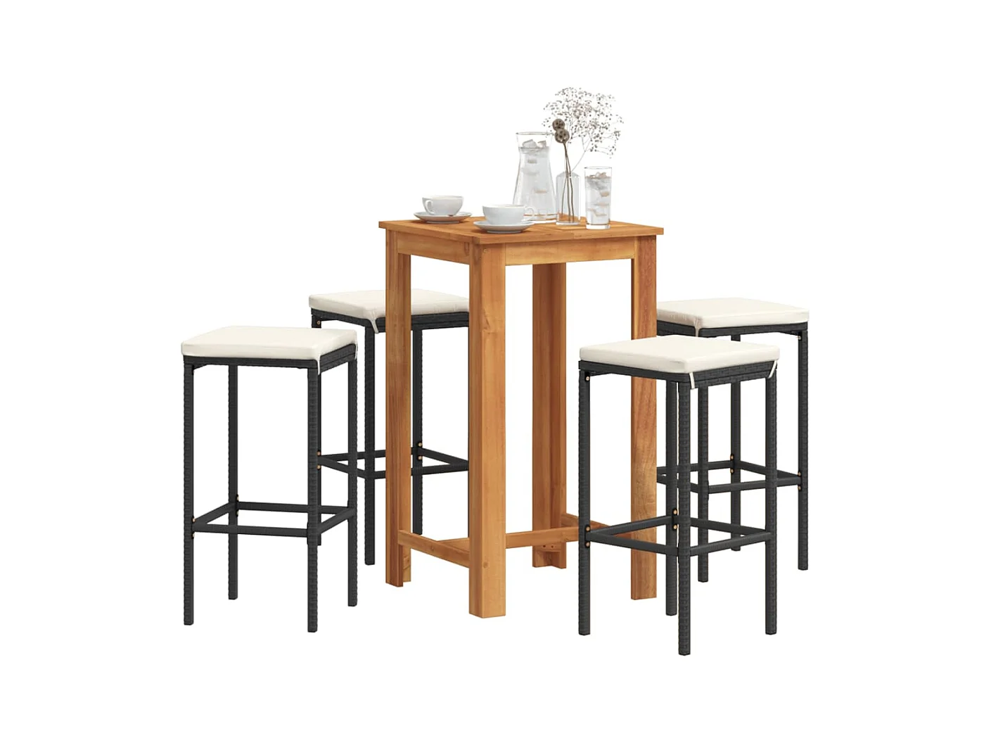 Meuble de bar de jardin 5 pcs noir bois massif acacia rotin FR78951