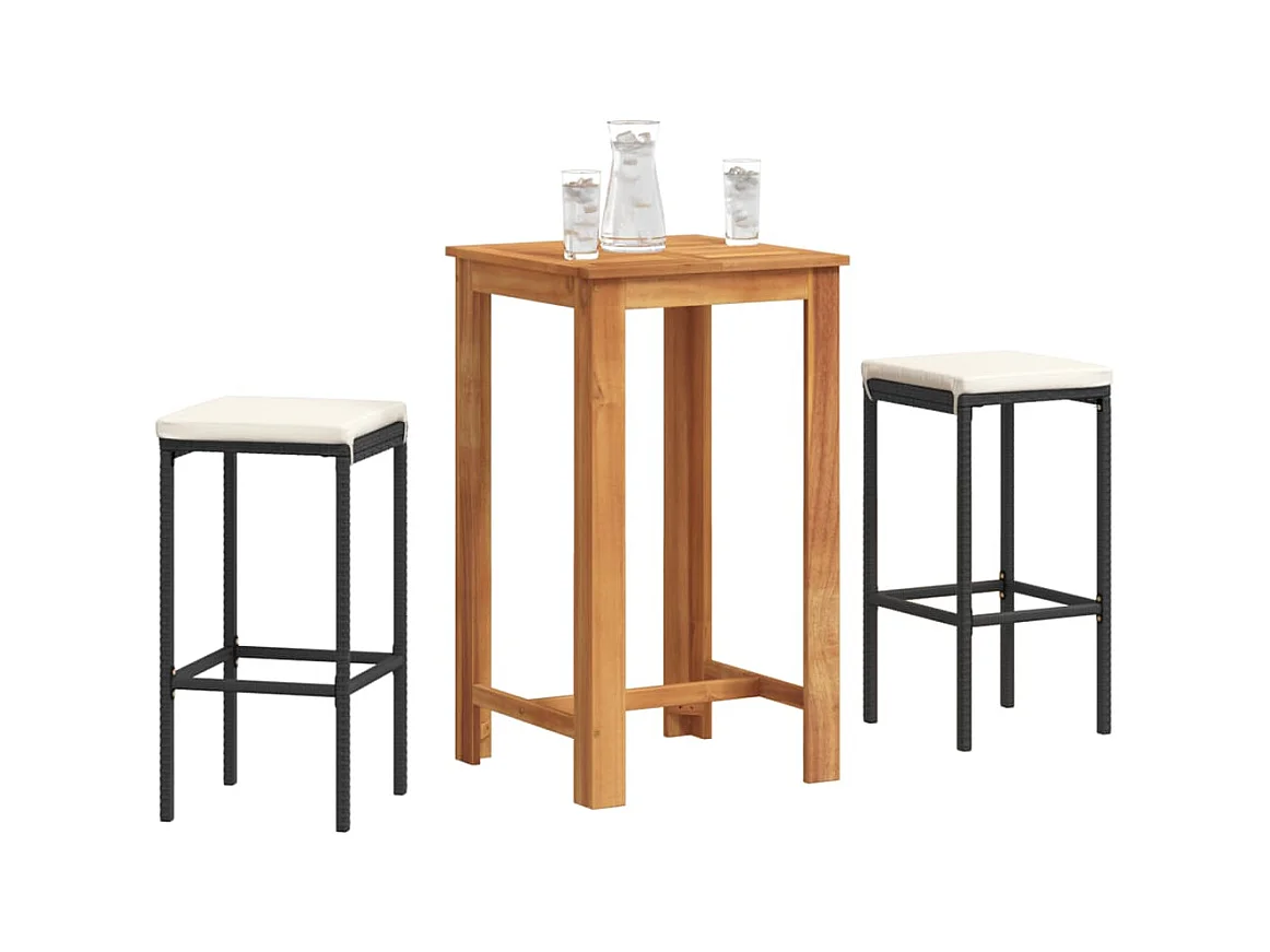 Meuble de bar de jardin 3 pcs noir bois massif acacia rotin FR94897