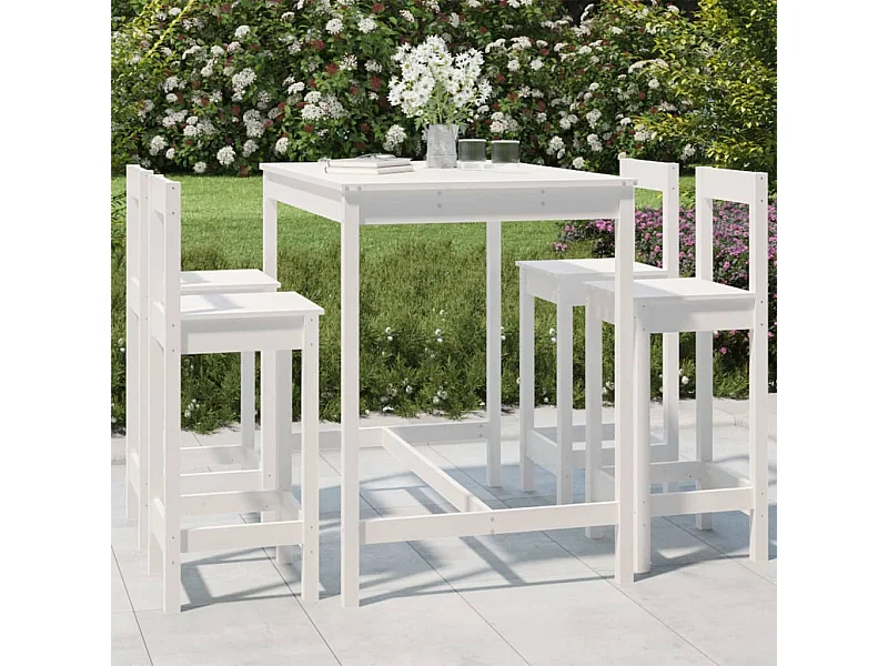 Set de mesa y taburetes altos jardín 5 pzas madera pino blanco ES999480