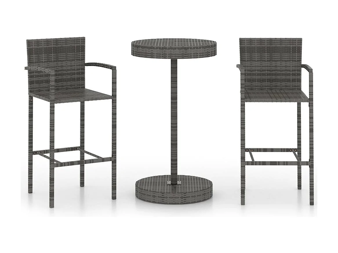 Meuble de bar de jardin 3 pcs Résine tressée Gris FR78571