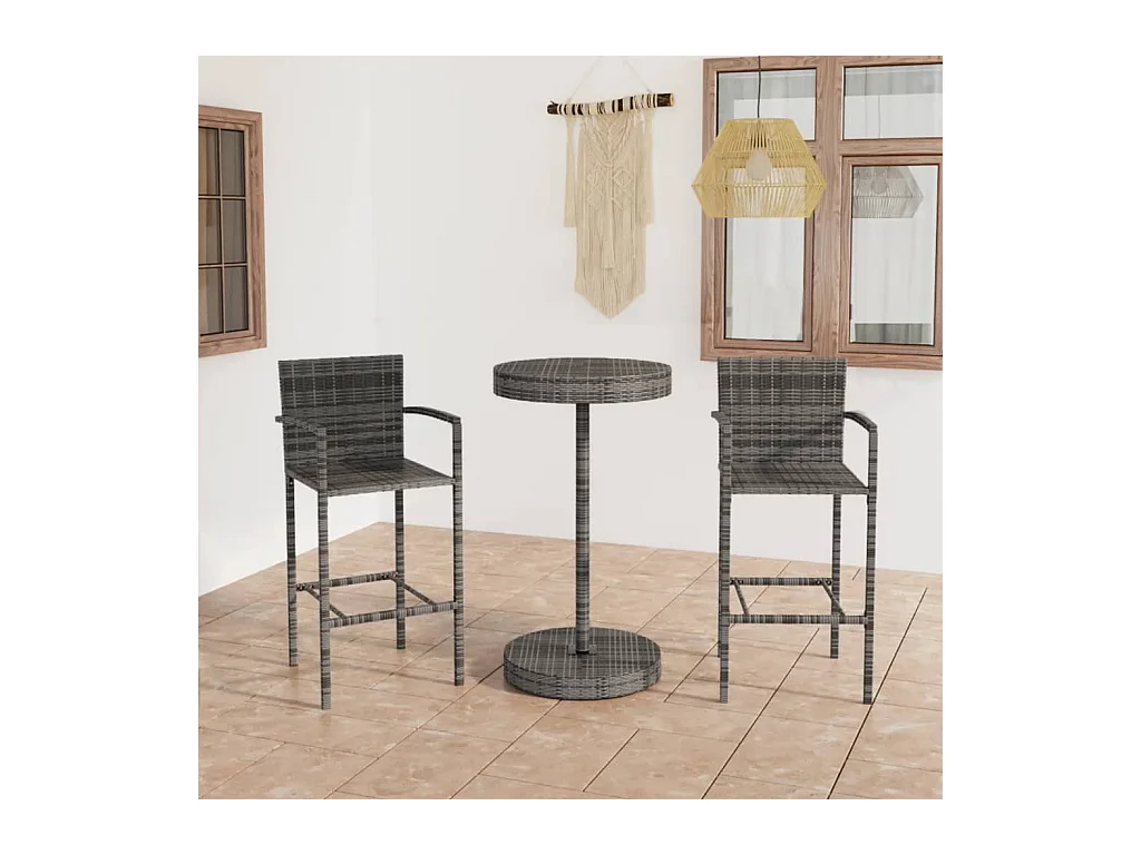 Conjunto de bar para jardín 3 piezas ratán sintético gris ES317670