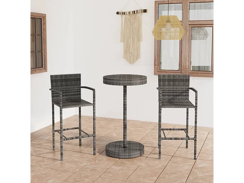 Meuble de bar de jardin 3 pcs Résine tressée Gris FR78571