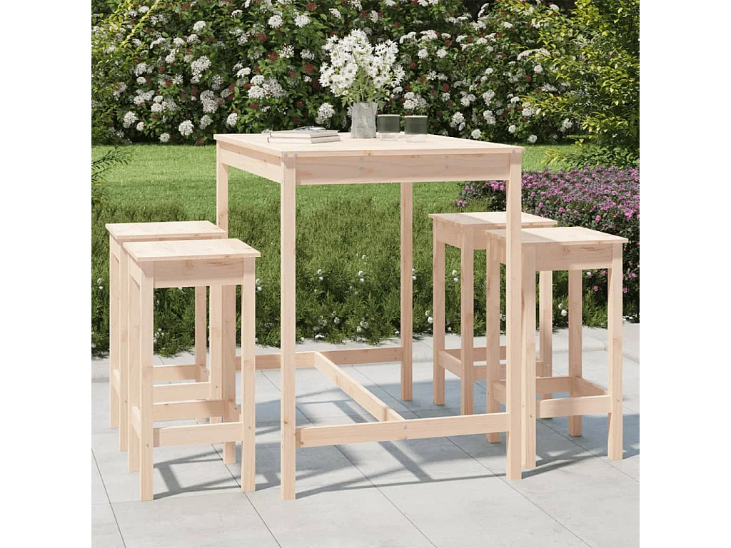 Set de mesa y taburetes altos jardín 5 pzas madera maciza pino ES177313