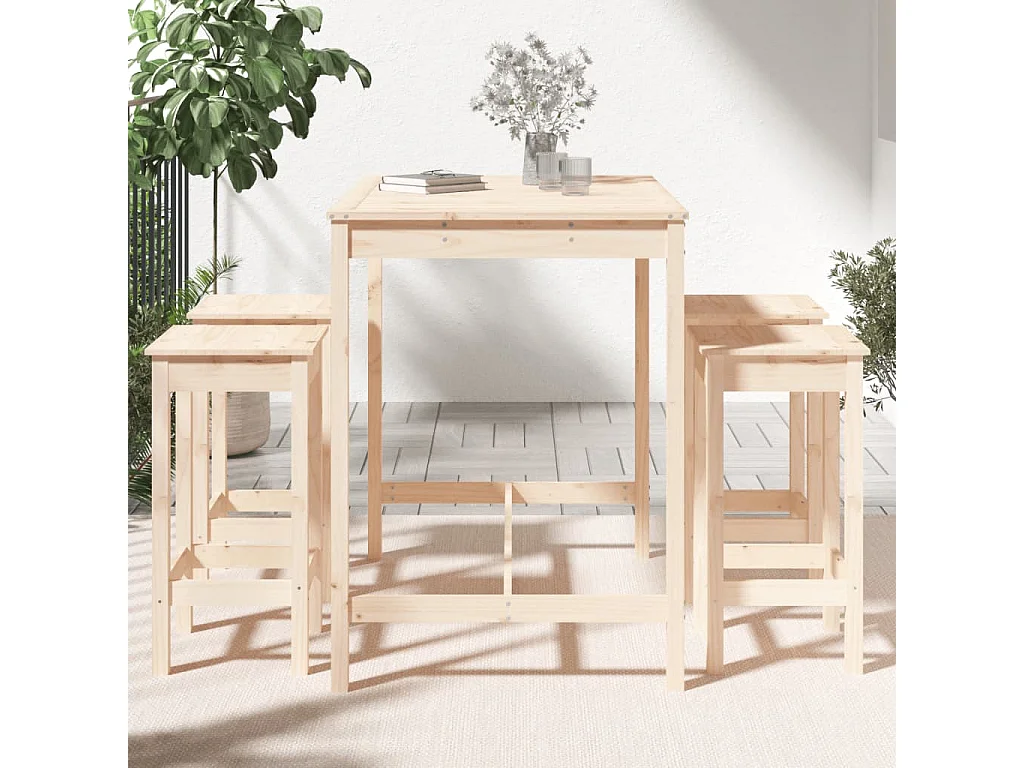 Set de mesa y taburetes altos jardín 5 pzas madera maciza pino ES177313
