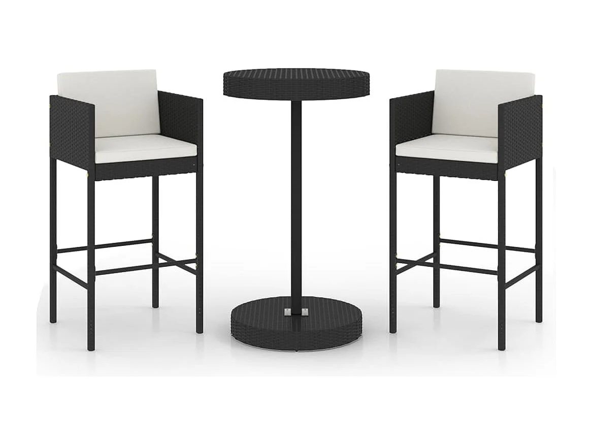 3-delige Tuinbarset met kussens poly rattan zwart BE325353