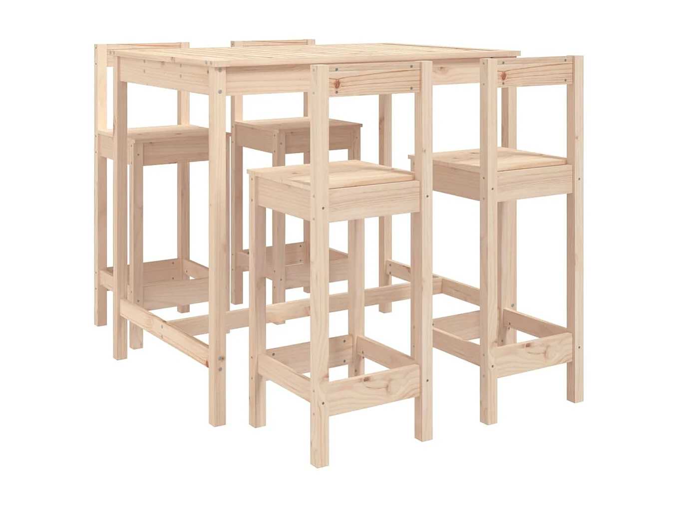 Mesa y taburetes altos jardín 5 piezas madera maciza de pino ES130398