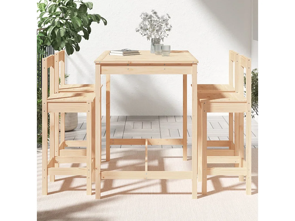 Mesa y taburetes altos jardín 5 piezas madera maciza de pino ES130398