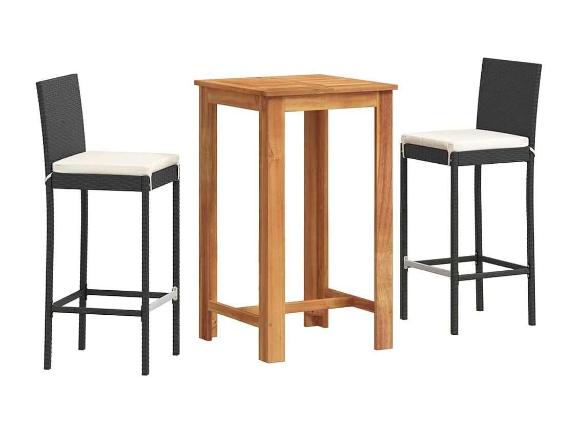 Meuble de bar de jardin 3 pcs noir bois massif acacia rotin FR51832