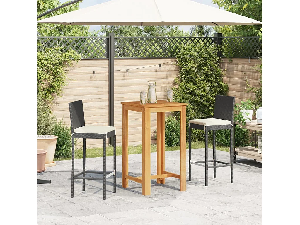 Meuble de bar de jardin 3 pcs noir bois massif acacia rotin FR51832