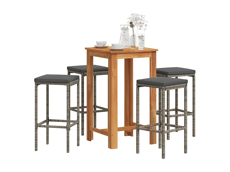 Mesa y taburetes de jardín 5 pzas madera acacia ratán PE gris ES731134