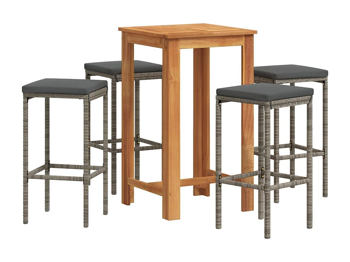 Mesa y taburetes de jardín 5 pzas madera acacia ratán PE gris ES731134