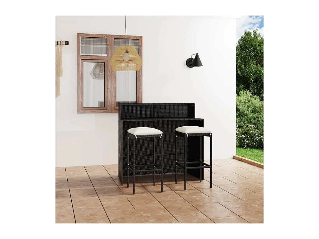 Meuble de bar de jardin avec coussins 3 pcs Noir FR65797