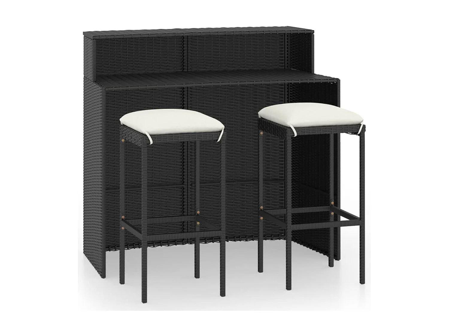 Meuble de bar de jardin avec coussins 3 pcs Noir FR65797