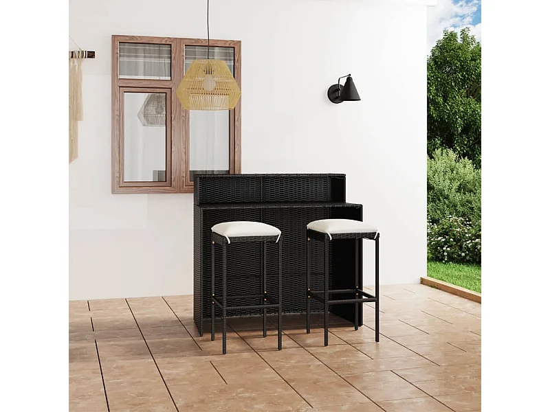 Meuble de bar de jardin avec coussins 3 pcs Noir FR65797