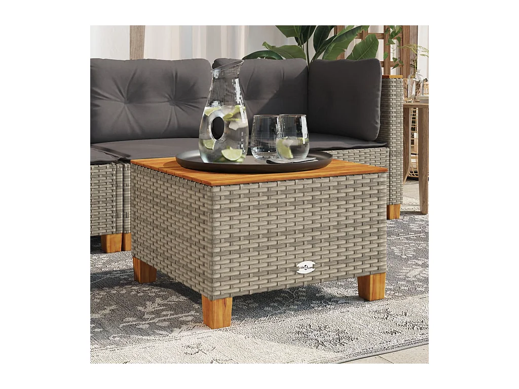 Table de jardin gris 55x55x36 cm résine tressée et bois acacia FR133128