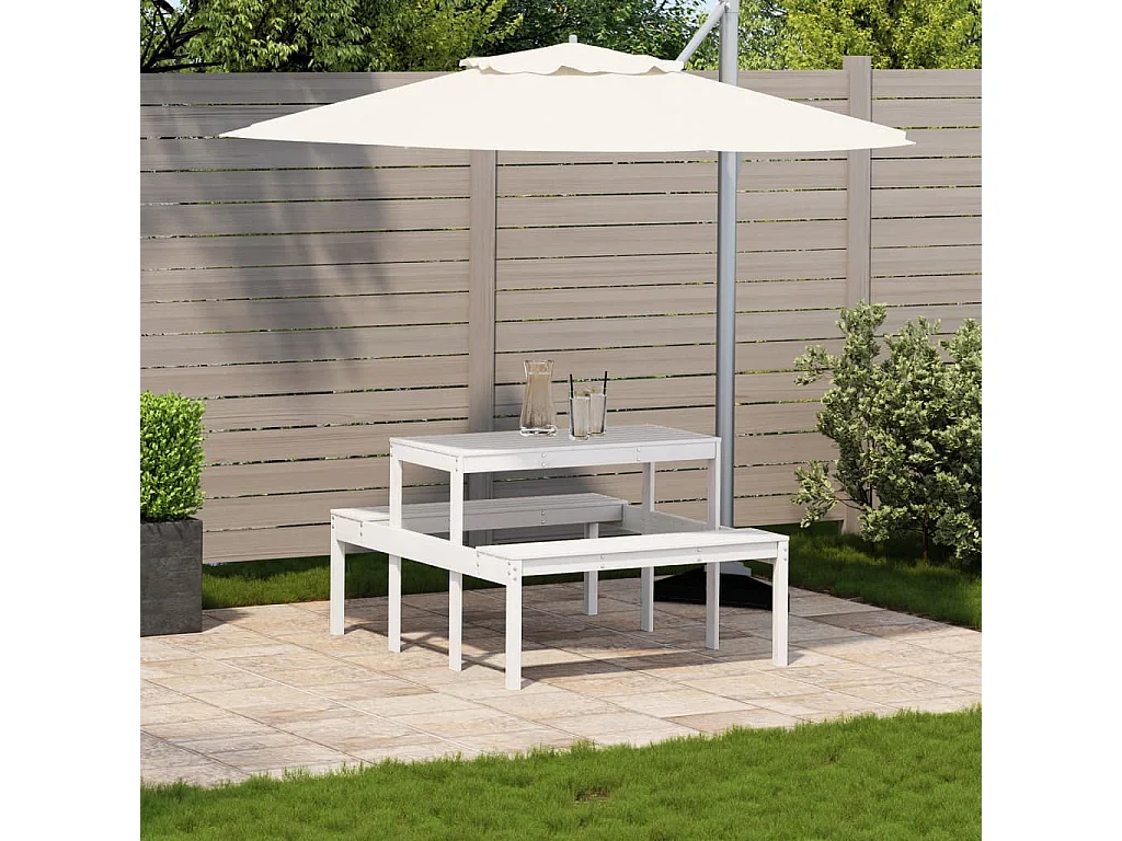 Table de pique-nique blanc 110x134x75 cm bois massif de pin FR775288