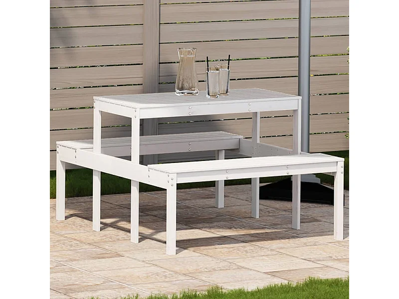 Table de pique-nique blanc 110x134x75 cm bois massif de pin FR775288