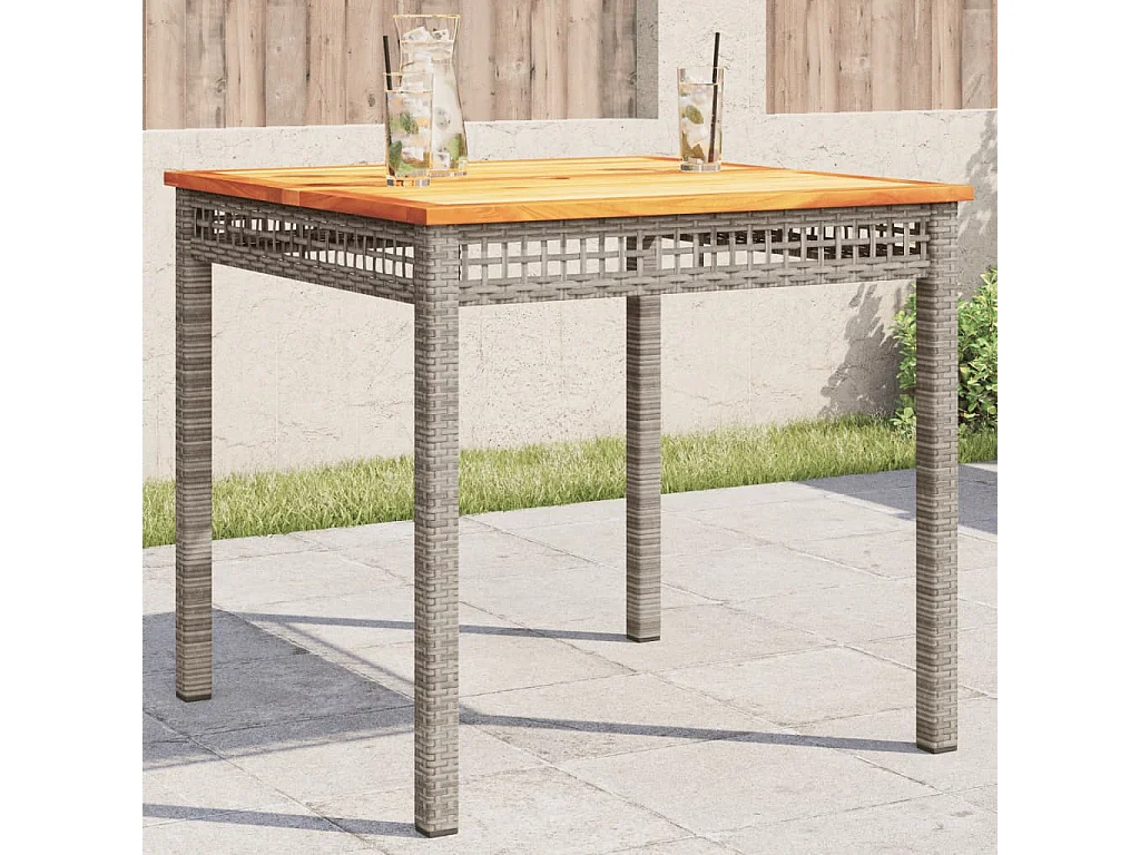 Table de jardin gris 80x80x74 cm résine tressée et bois acacia FR678445